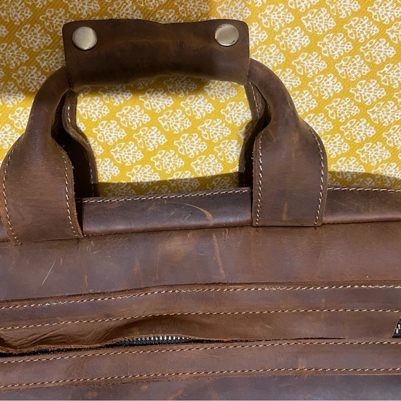Kattee Full Grain Leather Briefcase Brown Laptop Messenger Bag 16” - Picture 6 of 9